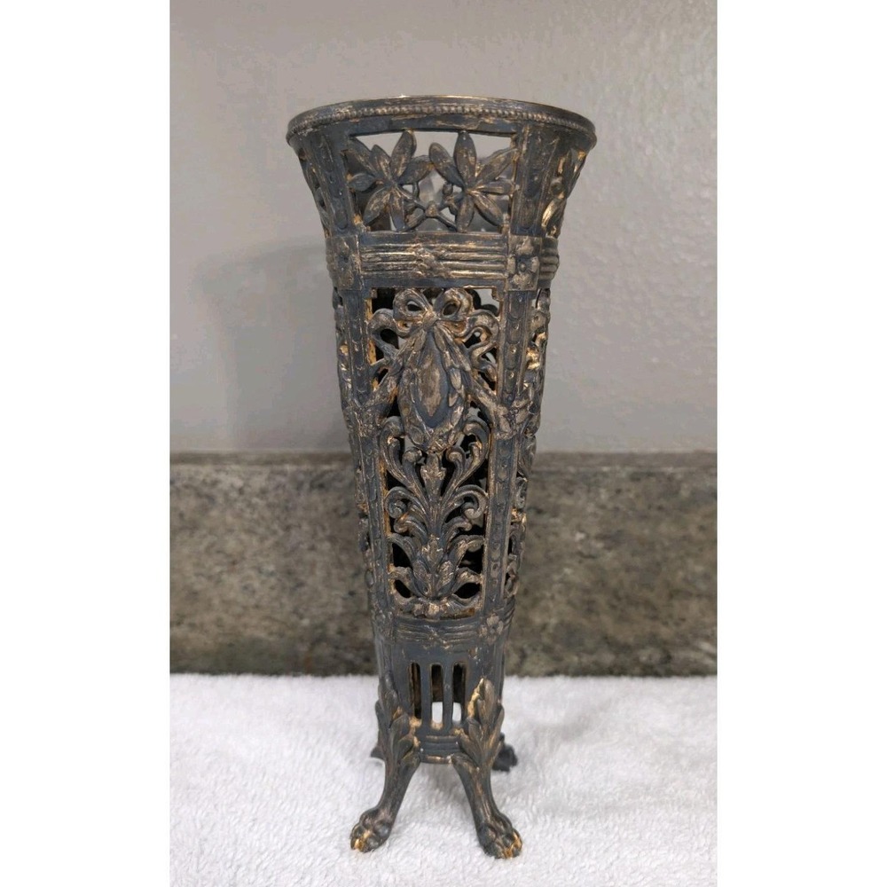 Rare Antique Vintage Victorian Pairpoint  Quadruple Metal Vase Art Deco Floral